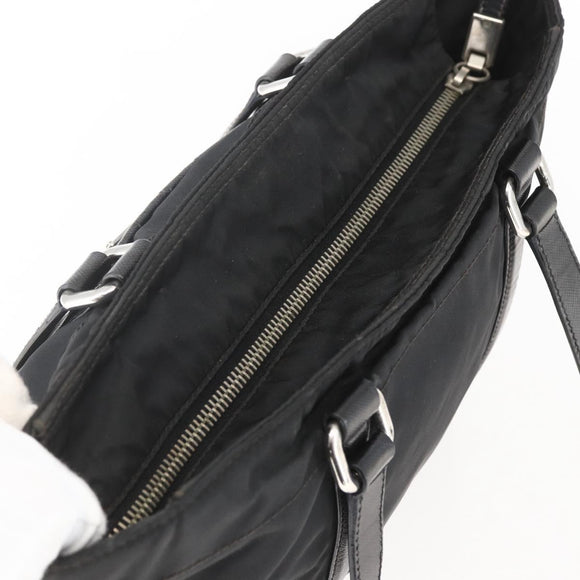 PRADA Tote Bag Nylon Leather Black Silver Auth fm4986