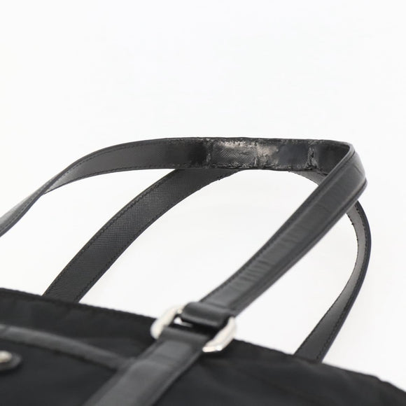 PRADA Tote Bag Nylon Leather Black Silver Auth fm4986
