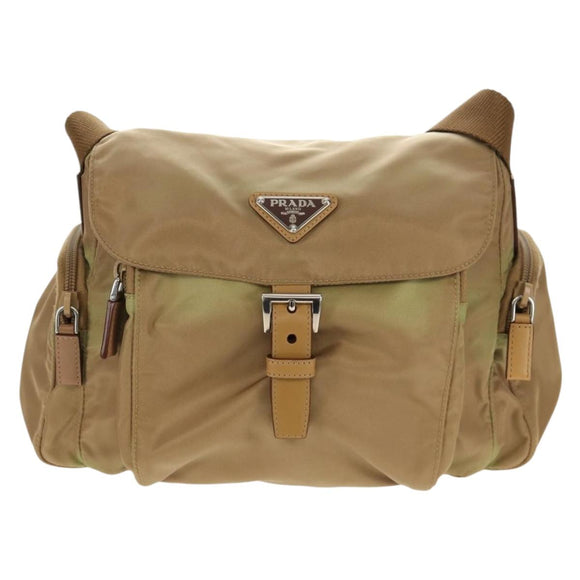 PRADA Shoulder Bag Nylon Khaki Silver Auth fm4987