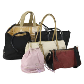PRADA Hand Bag Nylon Canvas 6 Set Black Beige Red Auth fm4988