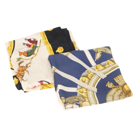 HERMES Carre 90 Scarf Silk 2 Set Blue Black Auth fm4989