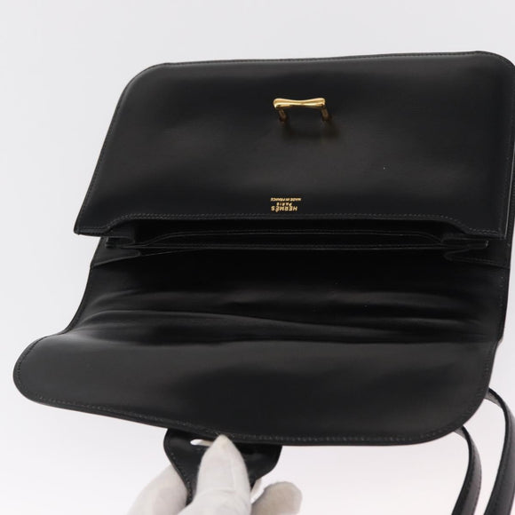 HERMES Dolly Shoulder Bag Leather Black Gold Auth fm4990