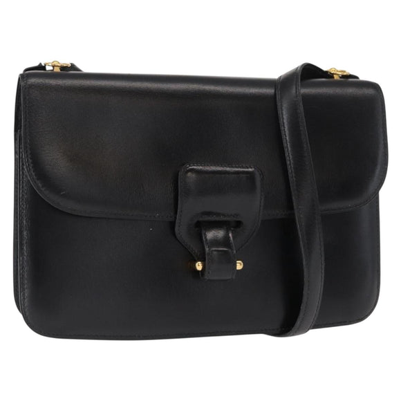 HERMES Dolly Schultertasche Leder Schwarz Gold Auth fm4990
