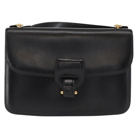 HERMES Dolly Shoulder Bag Leather Black Gold Auth fm4990 - 0