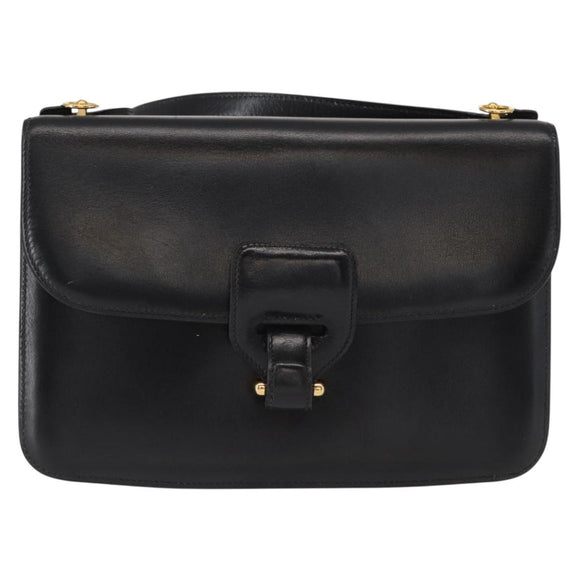 HERMES Dolly Shoulder Bag Leather Black Gold Auth fm4990