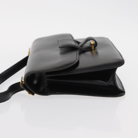 HERMES Dolly Schultertasche Leder Schwarz Gold Auth fm4990