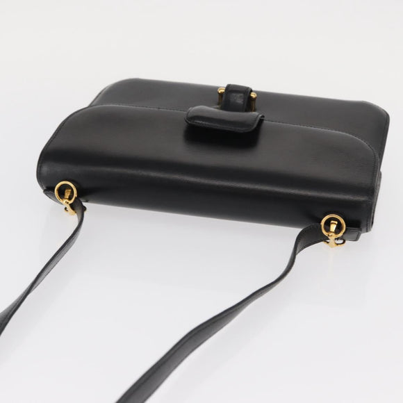 HERMES Dolly Shoulder Bag Leather Black Gold Auth fm4990