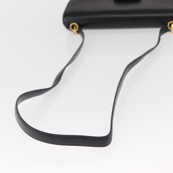 HERMES Dolly Shoulder Bag Leather Black Gold Auth fm4990