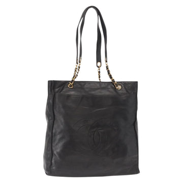 CHANEL COCO Mark Chain Shoulder Bag Leather Black Gold CC Auth fm4991