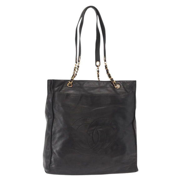 CHANEL COCO Mark Chain Shoulder Bag Leather Black Gold CC Auth fm4991