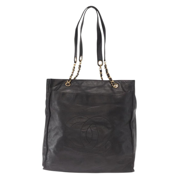 CHANEL COCO Mark Chain Shoulder Bag Leather Black Gold CC Auth fm4991