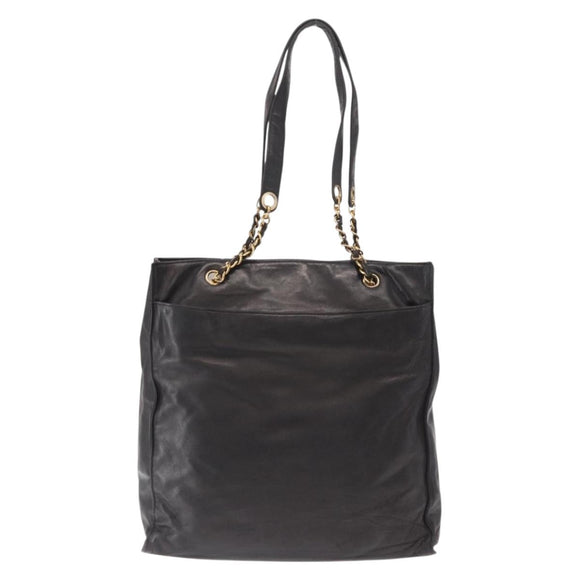 CHANEL COCO Mark Chain Shoulder Bag Leather Black Gold CC Auth fm4991