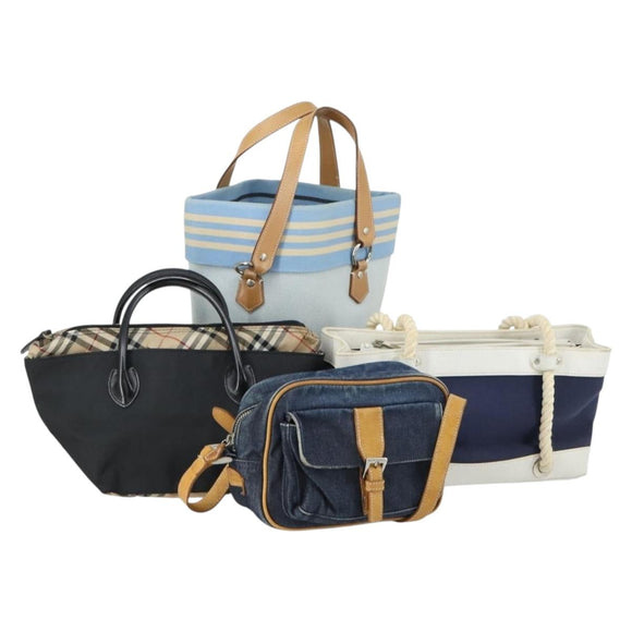 BURBERRY Nova Check Shoulder Bag Canvas 4 Set Beige Navy Auth fm4993
