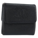 CHANEL Wallet Caviar Skin Black Gold CC Auth fm4996-1