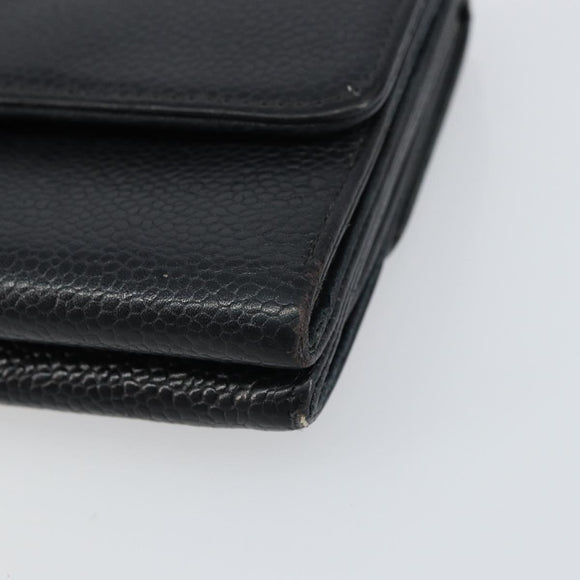 CHANEL Wallet Caviar Skin Black Gold CC Auth fm4996