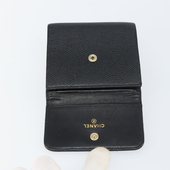 CHANEL Wallet Caviar Skin Black Gold CC Auth fm4996