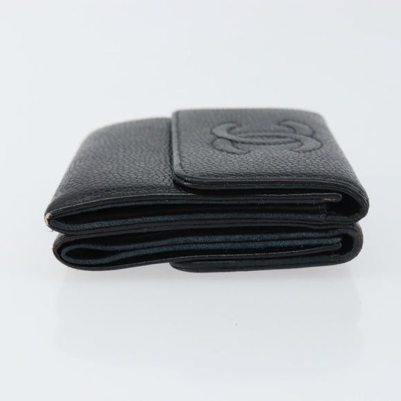 CHANEL Wallet Caviar Skin Black Gold CC Auth fm4996