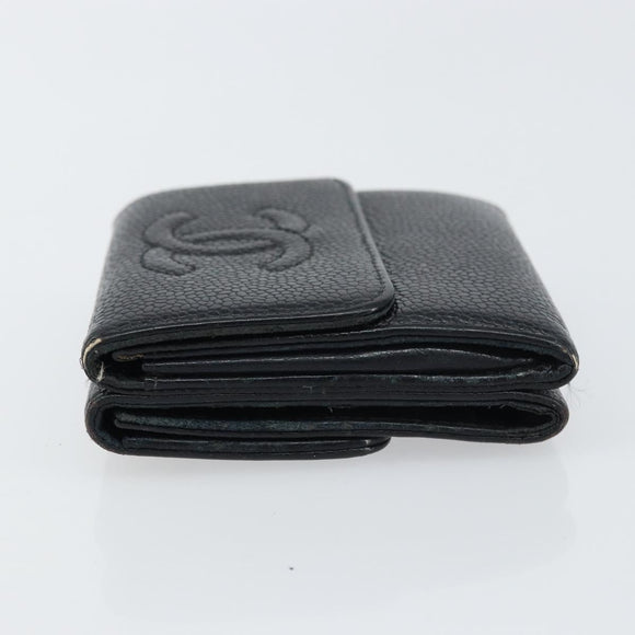 CHANEL Wallet Caviar Skin Black Gold CC Auth fm4996