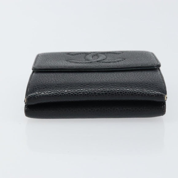 CHANEL Wallet Caviar Skin Black Gold CC Auth fm4996