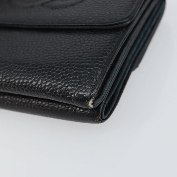 CHANEL Wallet Caviar Skin Black Gold CC Auth fm4996
