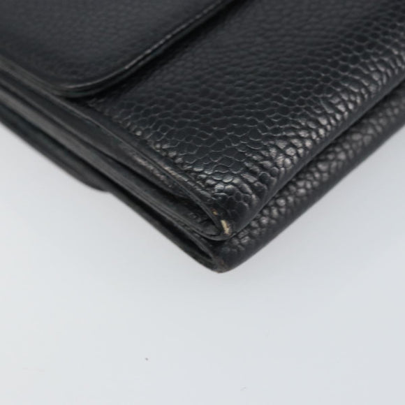 CHANEL Wallet Caviar Skin Black Gold CC Auth fm4996