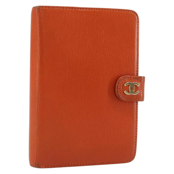 CHANEL Day Planner Cover Leather Orange Gold CC Auth fm4997