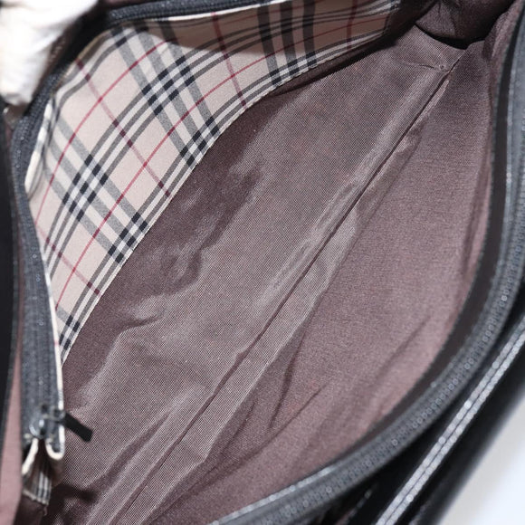 BURBERRY Nova Check Hand Bag Leather Black Silver Auth fm5001