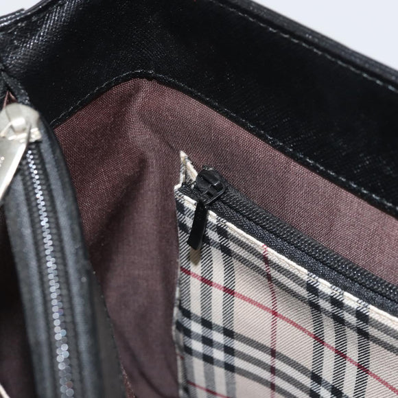 BURBERRY Nova Check Hand Bag Leather Black Silver Auth fm5001