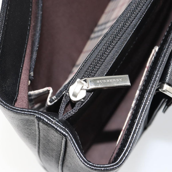 BURBERRY Nova Check Hand Bag Leather Black Silver Auth fm5001