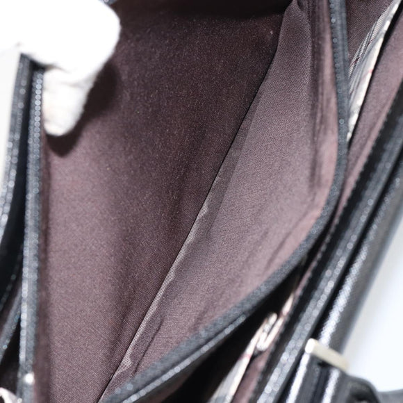 BURBERRY Nova Check Hand Bag Leather Black Silver Auth fm5001