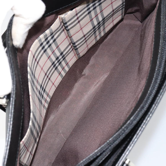 BURBERRY Nova Check Hand Bag Leather Black Silver Auth fm5001