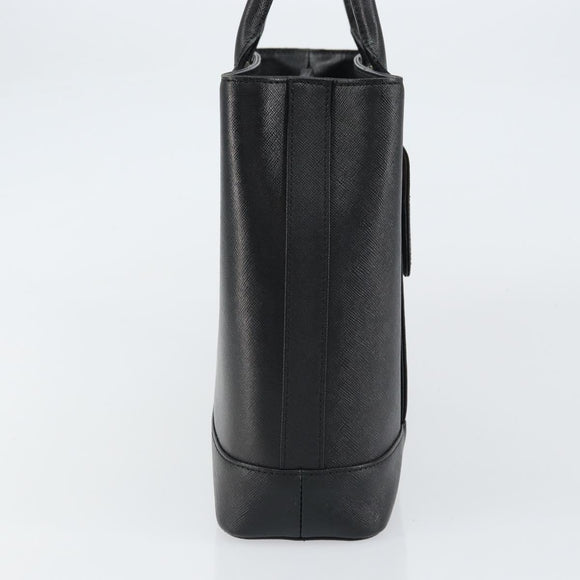 BURBERRY Nova Check Hand Bag Leather Black Silver Auth fm5001