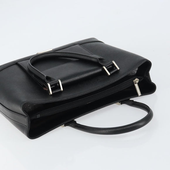 BURBERRY Nova Check Hand Bag Leather Black Silver Auth fm5001