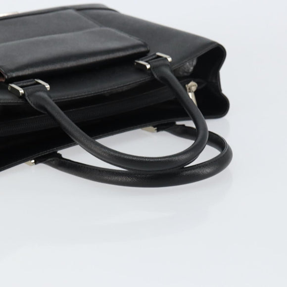 BURBERRY Nova Check Hand Bag Leather Black Silver Auth fm5001