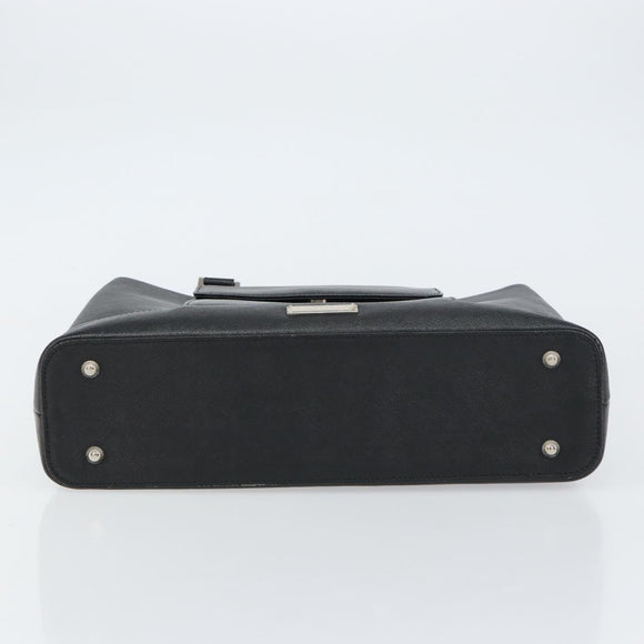 BURBERRY Nova Check Hand Bag Leather Black Silver Auth fm5001