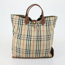 BURBERRY Nova Check Hand Bag PVC Leather Canvas 2 Set Beige Auth fm5002-10