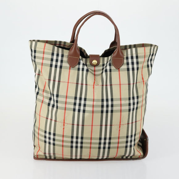 BURBERRY Nova Check Hand Bag PVC Leather Canvas 2 Set Beige Auth fm5002