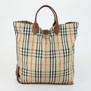 BURBERRY Nova Check Hand Bag PVC Leather Canvas 2 Set Beige Auth fm5002-11