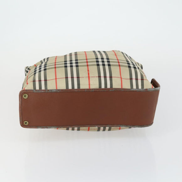 BURBERRY Nova Check Hand Bag PVC Leather Canvas 2 Set Beige Auth fm5002