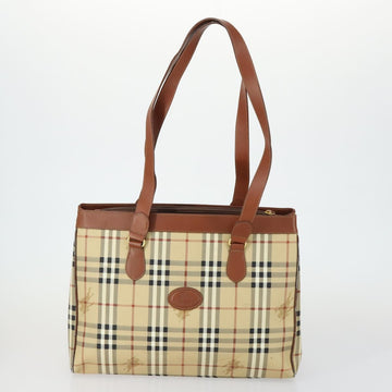 BURBERRY Nova Check Hand Bag PVC Leather Canvas 2 Set Beige Auth fm5002 - 0