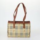 BURBERRY Nova Check Hand Bag PVC Leather Canvas 2 Set Beige Auth fm5002-3