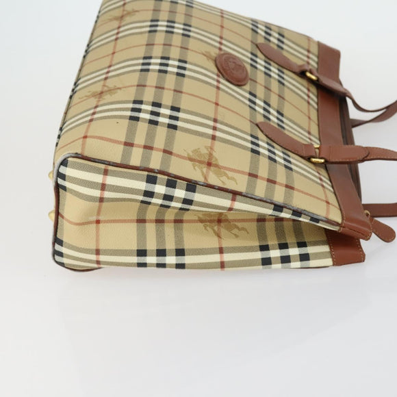 BURBERRY Nova Check Hand Bag PVC Leather Canvas 2 Set Beige Auth fm5002