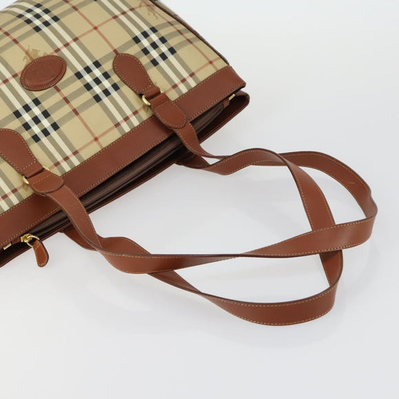 BURBERRY Nova Check Hand Bag PVC Leather Canvas 2 Set Beige Auth fm5002