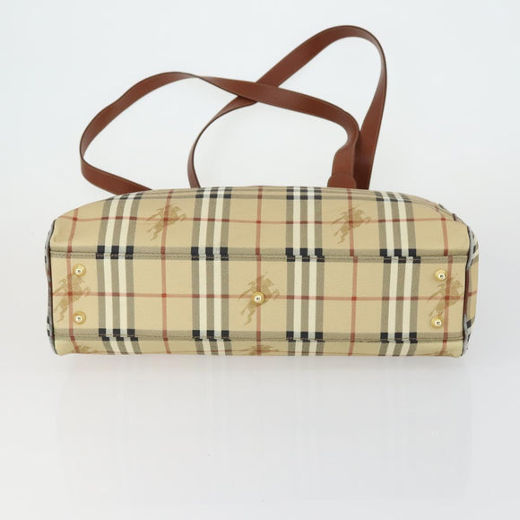 BURBERRY Nova Check Hand Bag PVC Leather Canvas 2 Set Beige Auth fm5002