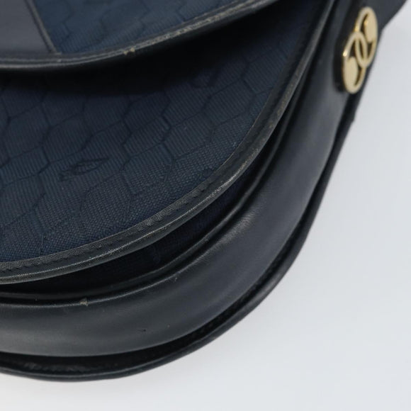 Christian Dior Honeycomb Canvas Shoulder Bag Navy Gold Auth fm5004