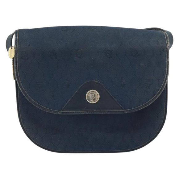 Christian Dior Honeycomb Canvas Shoulder Bag Navy Gold Auth fm5004