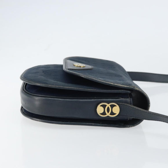 Christian Dior Honeycomb Canvas Shoulder Bag Navy Gold Auth fm5004