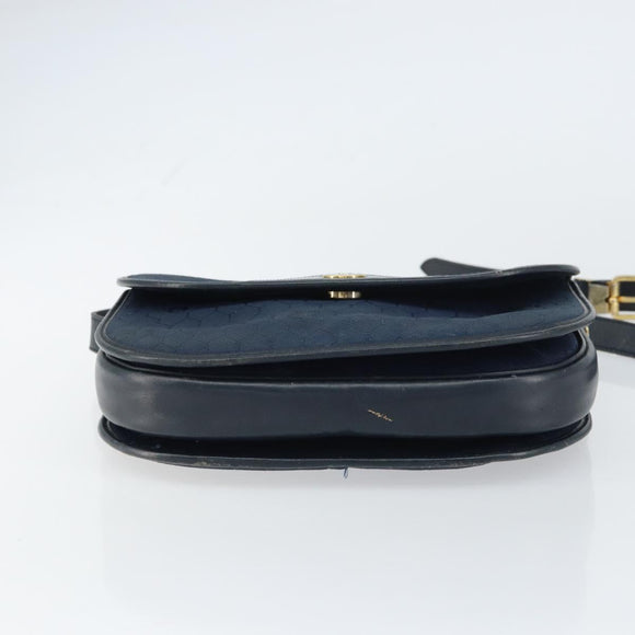 Christian Dior Honeycomb Canvas Shoulder Bag Navy Gold Auth fm5004