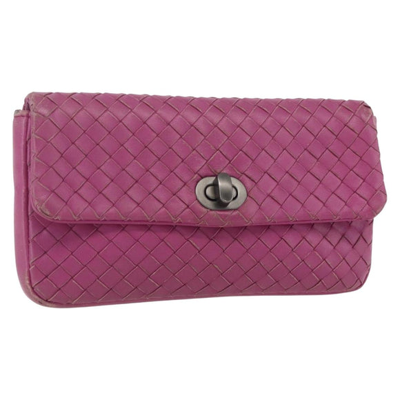 BOTTEGA VENETA INTRECCIATO Pouch Leather Pink 233813 Auth fm5005