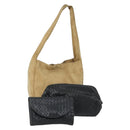 BOTTEGA VENETA INTRECCIATO Bag Leather Nylon 3 Set Beige Black Auth fm5006-1